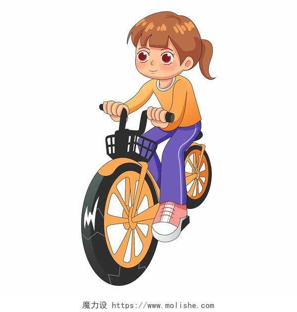 卡通运动女孩骑单车健身插画素材png